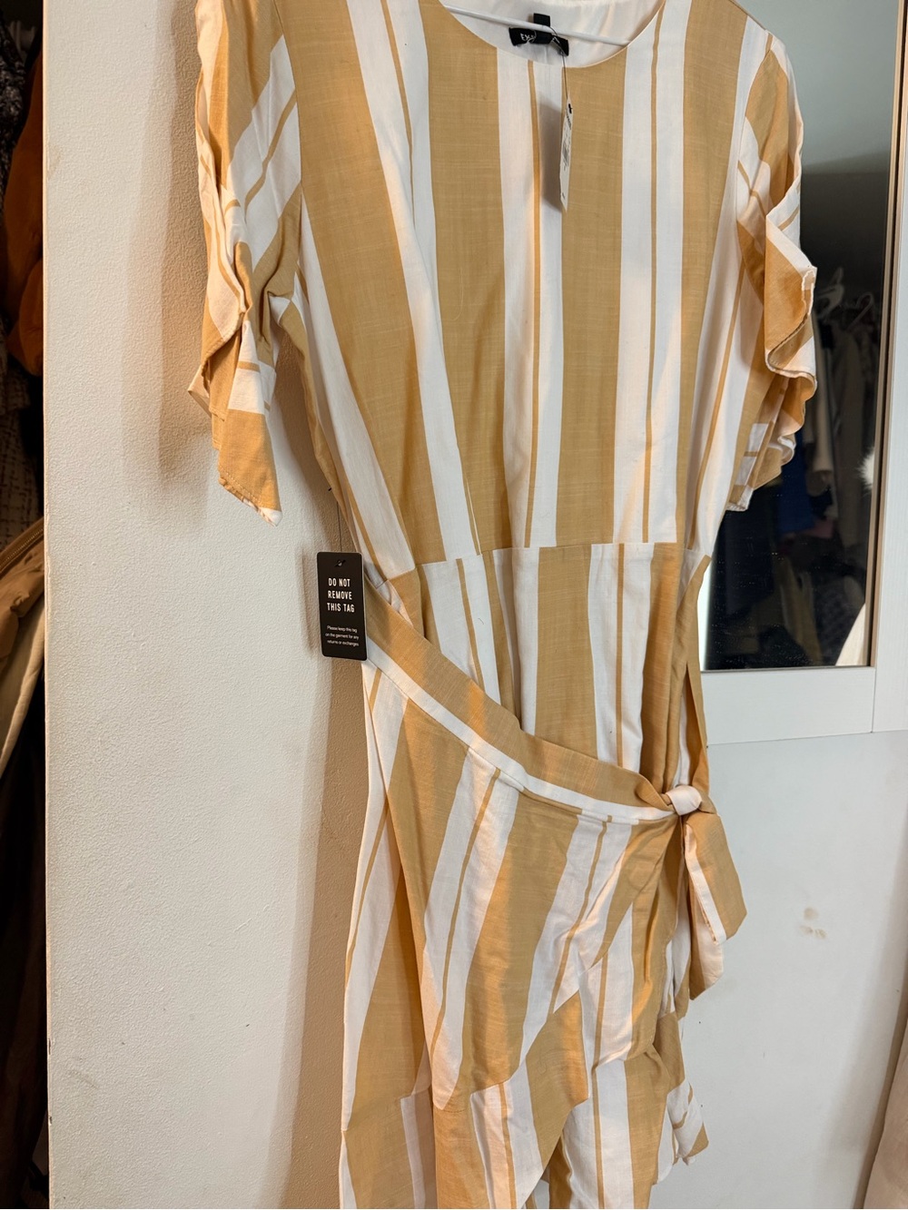 Express Mustard and White Striped Wrap Dress